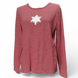 Talbots Red and White Striped Long Sleeve Top with Sequined Snowflake EC size XL
